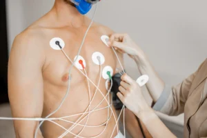 torso man athlete with electrodes